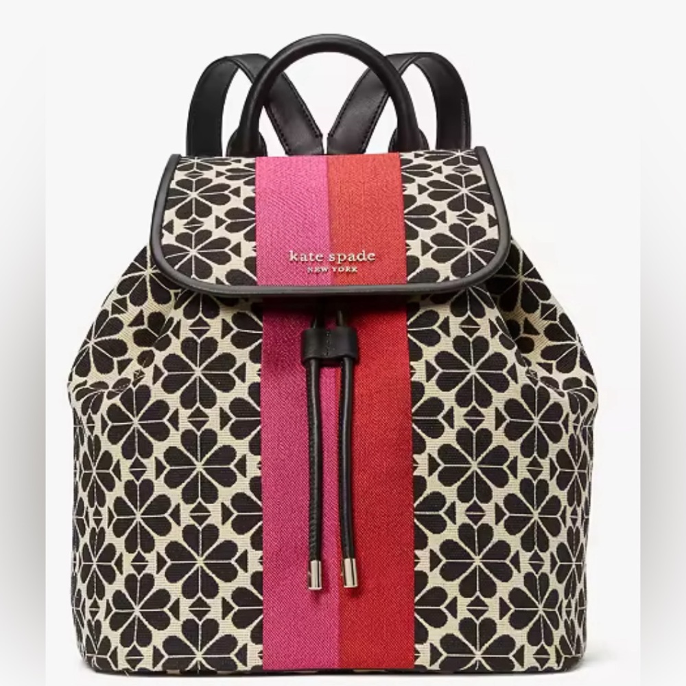 New Kate Spade Spade Flower Jacquard Stripe Sinch Medium Flap Backpack